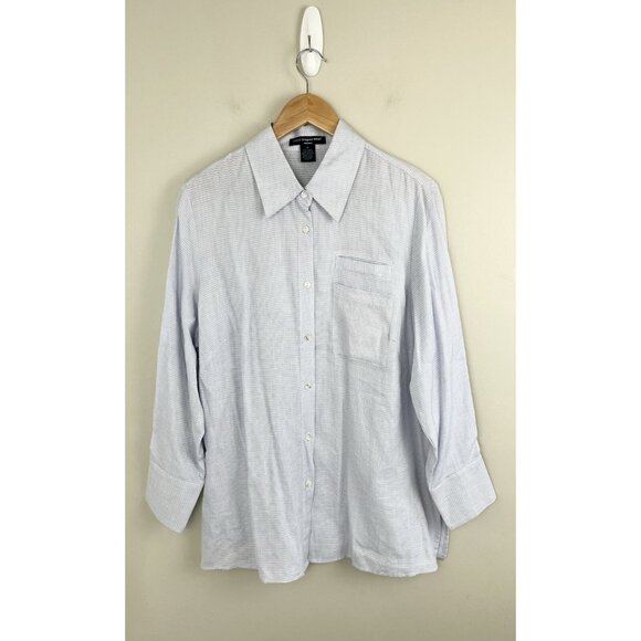Saint Tropez West Women’s Button‎ Up Linen Blend Shirt Blue White Sz 1X - Picture 1 of 7